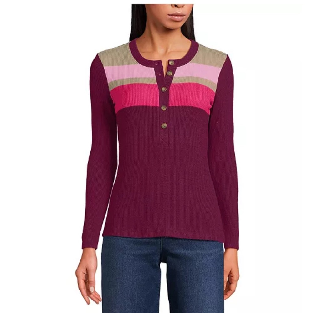 Lands' End Women's Long Sleeve Cozy Rib Henley Top Size XS
